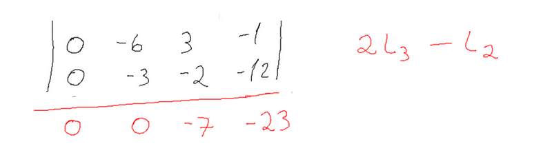 resultado obtido com a operação → (0, 0, -7 e -23)